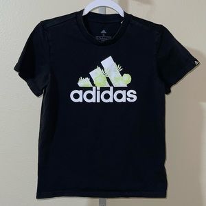 Adidas Women’s Black Superher Gloral Graphic Logo Shirt, Size S